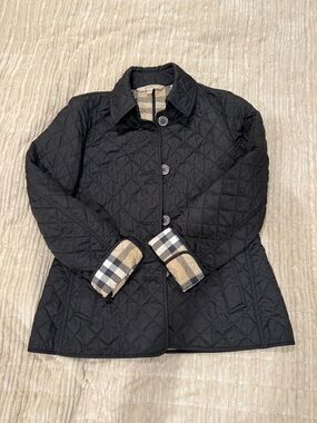 Burberry Black Quilted Jacket with Signature Check Cuff